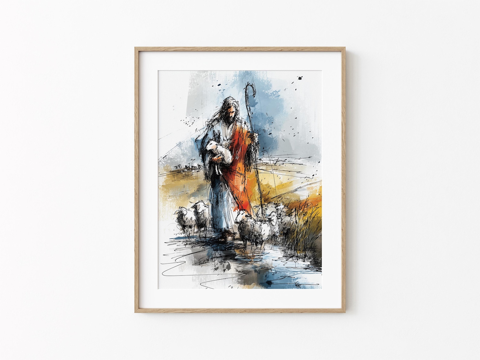 Jesus Good Shepherd Wall Art, Bible Verse Christian Decor, Scripture Inspired Artwork, Faith Digital Download, Religious Poster Gift