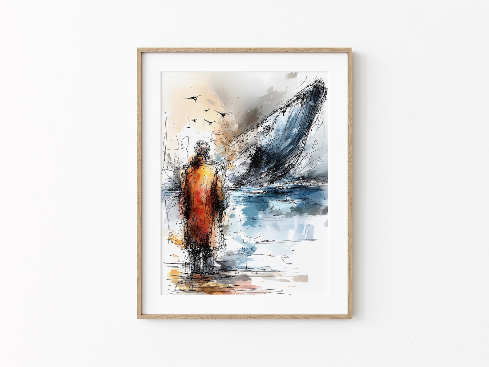 Jonah and the Whale, Old Testament Bible Story Wall Art, Prophet Jonah at the Sea, Divine Encounter with the Great Fish (Digital Download)