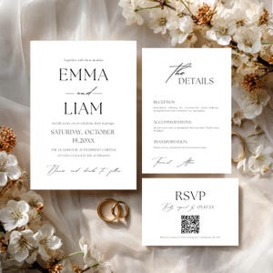 Minimalist Wedding Invitation Template, Modern Wedding Invite Set, Simple Digital Download, Printable Wedding Stationery Suite, DIY Invite