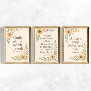 Christian Bible Verse Wall Art Set of 3, Scripture Prints, Inspirational Printable Decor, Faith Quote Digital Download, Scripture Posters