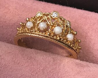 未使用保管品　プリンセスダイアナ　ティアラのデザインリング　フランクリンミント スチュアート・デブリン作 ダイアナ妃ティアラリング - 14Kゴールド