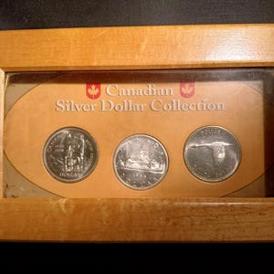 Beautiful Silver Canadian Dollar Set in Wooden Display Box