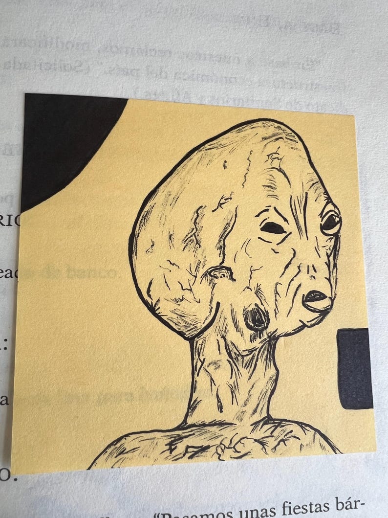 Hand-drawn Alien Sticky Note Art: Ballpoint Pen Drawing - Etsy