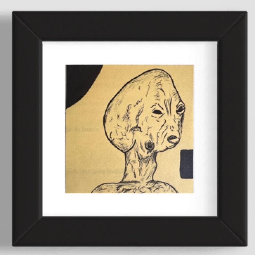 Hand-drawn Alien Sticky Note Art: Ballpoint Pen Drawing - Etsy