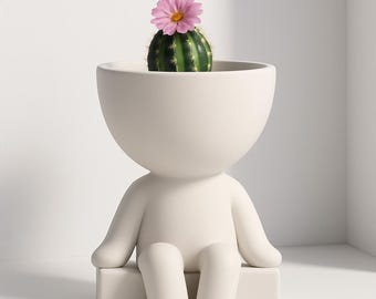Vaso per piante grasse stampato in 3D con figura umana: file STL (download digitale)