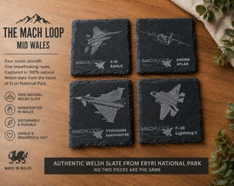Mach Loop Slate Coaster Set: RAF Aircraft Art, Aviation Gift, Welsh Gifts, Pilot Gifts