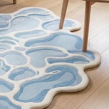 Hand Tufted Wool Rug, Abstract Blue Organic Shape, Modern Decor - Etsy