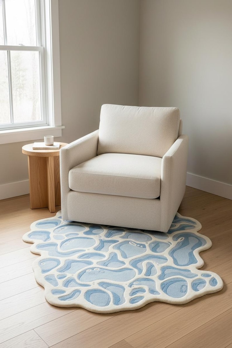Hand Tufted Wool Rug, Abstract Blue Organic Shape, Modern Decor - Etsy