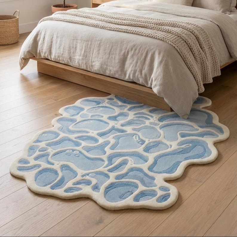 Hand Tufted Wool Rug, Abstract Blue Organic Shape, Modern Decor - Etsy