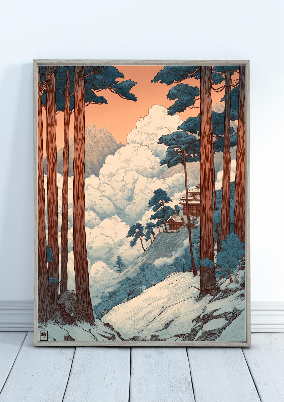 Vintage Japanese Forest Poster, Tranquil Mountain Landscape Wall Art ...