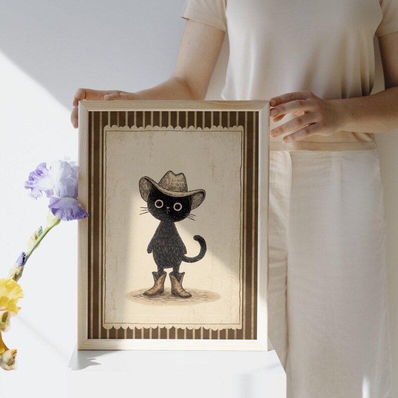 Silly Cat Wall Art Print – Funny Western Cat Poster, Silly Cat Nursery ...