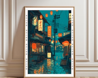 Ilustración japonesa de una casa de té en Tokio, estilo anime, escena de café callejero en la ciudad, póster decorativo moderno Ukiyo-e, póster de viaje.