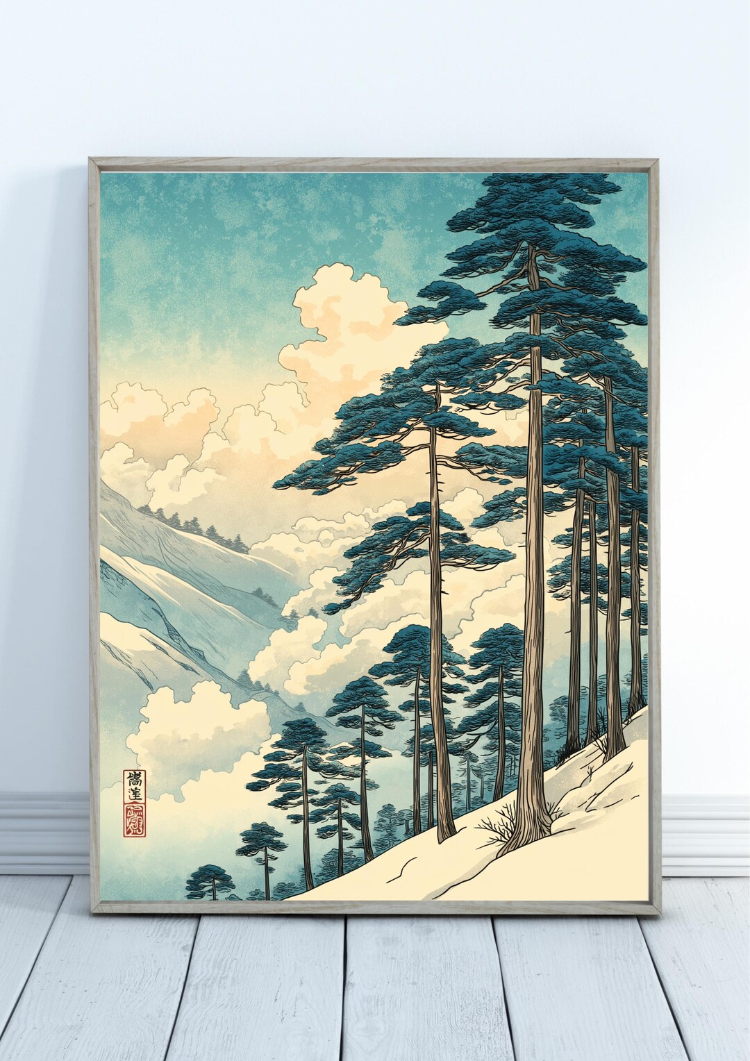 Vintage Japanese Forest Poster, Tranquil Mountain Landscape Wall Art ...