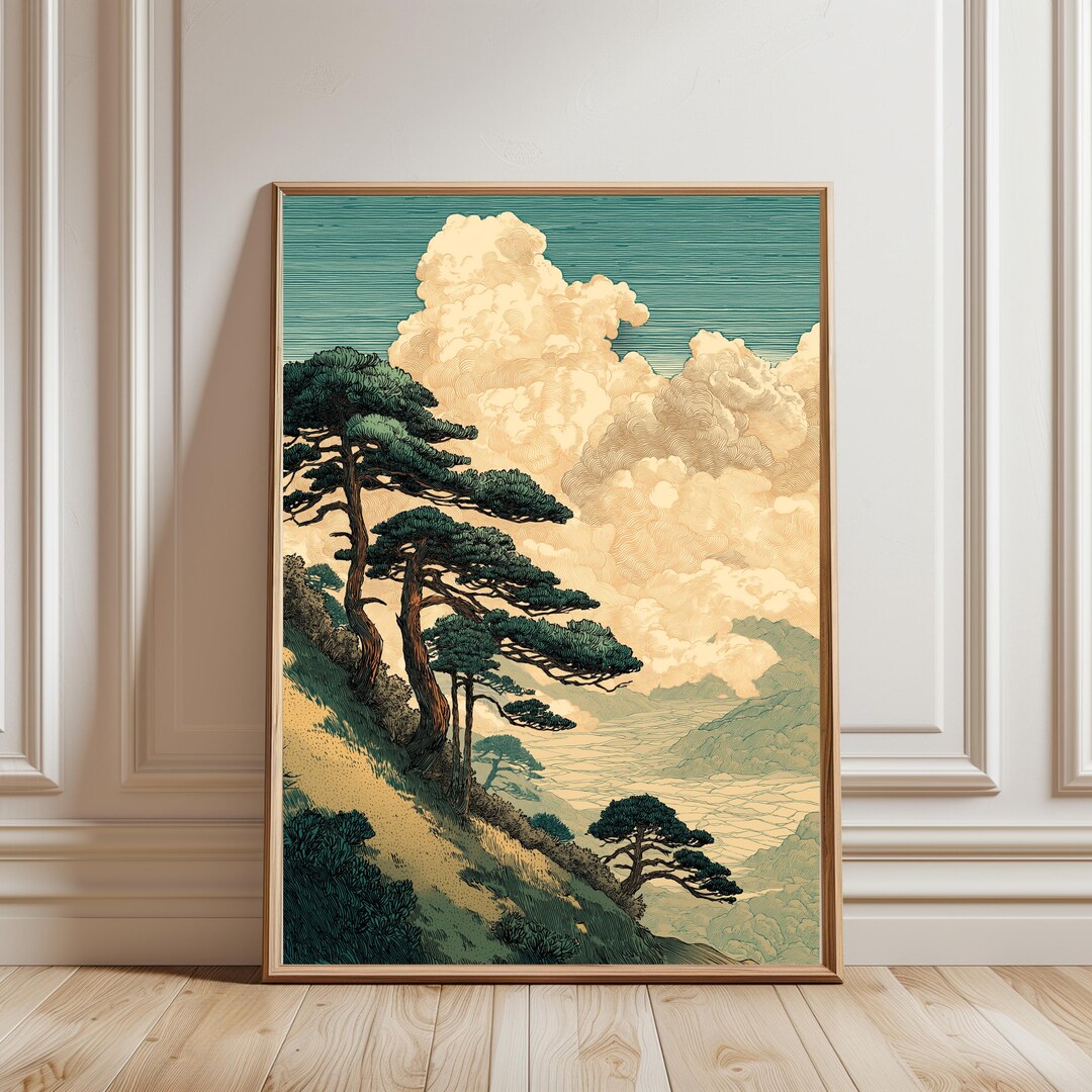 Vintage Japanese Forest Poster, Tranquil Mountain Landscape Wall Art ...