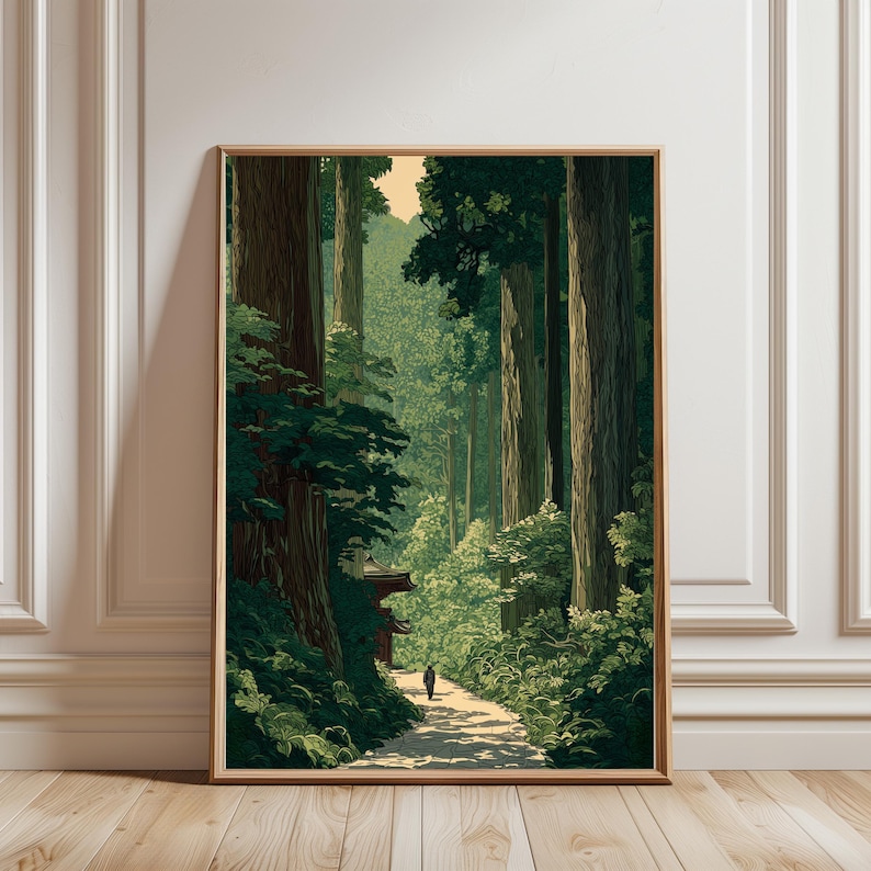 Vintage Japanese Forest Poster, Woodblock Art, Inspired by Road to ...