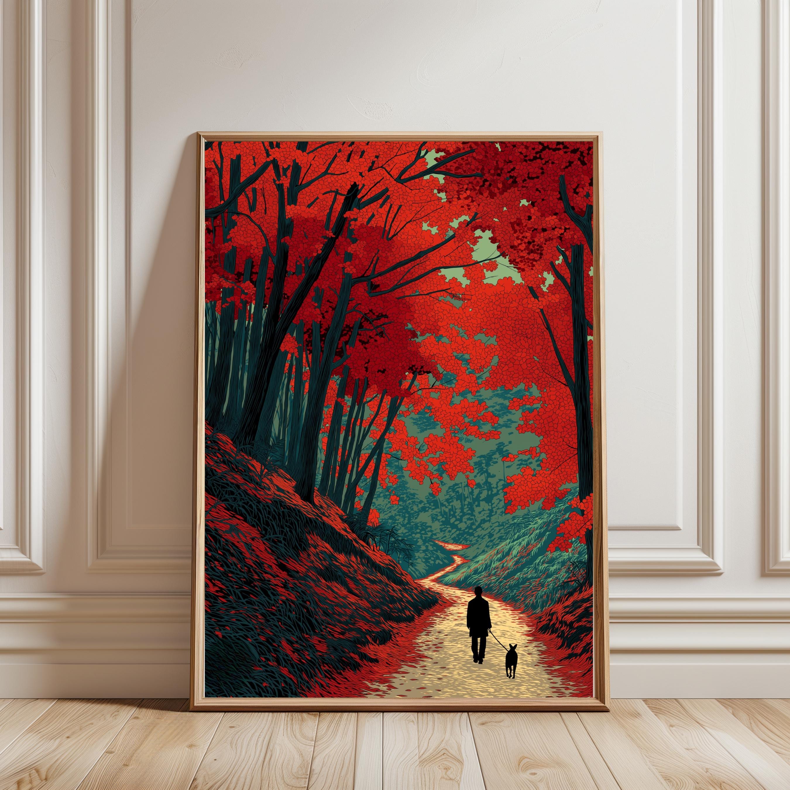 Japanese Forest Poster, Woodblock Art, Road to Nikko Inspired