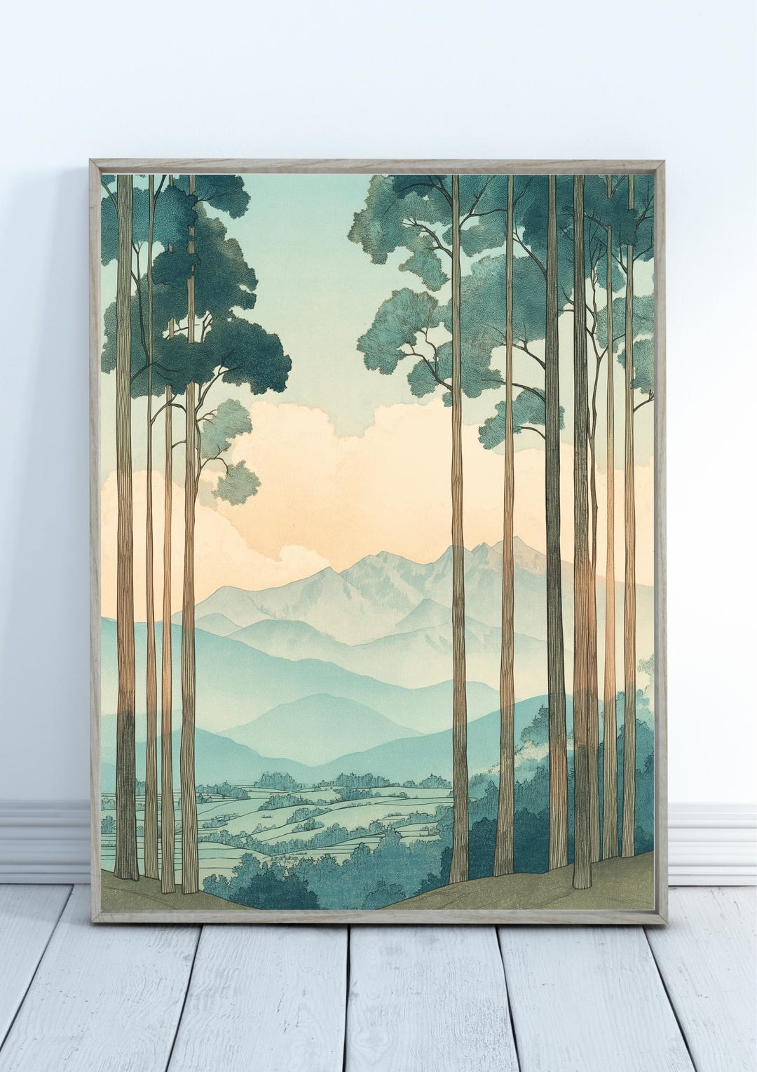 Vintage Japanese Forest Poster, Tranquil Mountain Landscape Wall Art ...