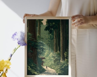 Vintage Japanese Forest Poster, Woodblock Art, Inspired by Road to