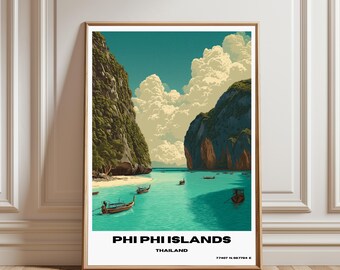 Phi Phi reisprint muurdecoratie, Phi Phi wanddecoratie voor thuis, Phi Phi cadeau voor kunstliefhebbers, muurdecoratie, Thailand reisprint cadeau, Thaise reiskunst