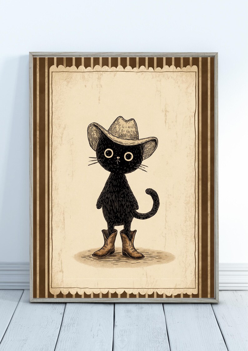 Silly Cat Wall Art Print – Funny Western Cat Poster, Silly Cat Nursery ...