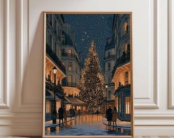 Weihnachtliche Wandbilder aus Paris, Vintage-Weihnachtsdruck aus Paris, Französische Weihnachtsdeko, Winterposter aus Paris, Europäische Weihnachtskunst, Weihnachtsbaum