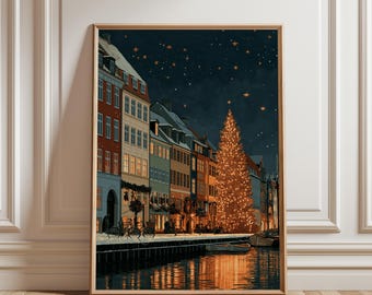 Decoración navideña escandinava para pared, lámina navideña vintage de París, decoración navideña francesa, póster de invierno, arte navideño europeo, árbol de Navidad