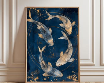 Japanese Koi Fish Poster, Minimalist Asian Wall Art, Zen Water Painting, Japandi Decor, Tranquil Pond Print, Modern Oriental Artwork