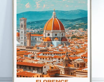 Plakat podróżniczy z Florencji, plakat podróżniczy z Florencji, prezent dla miłośników sztuki z Florencji, Włochy, prezent artystyczny z Włoch, wystrój domu, prezent dla podróżnika