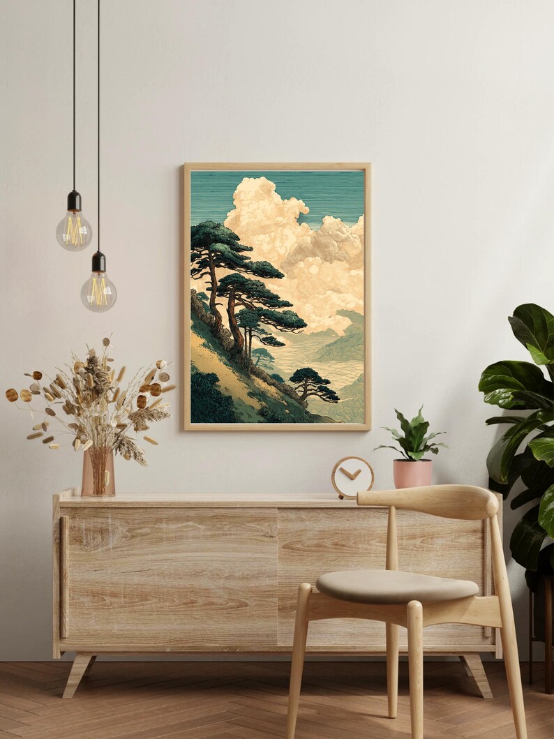 Vintage Japanese Forest Poster, Tranquil Mountain Landscape Wall Art ...