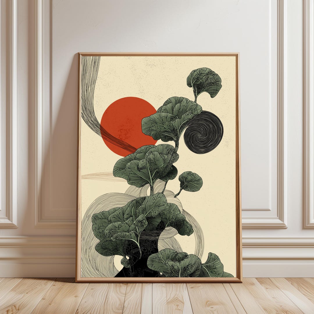 Wabi Sabi Tree Horizontal Wall Art Japanese Green Print Japandi Poster ...