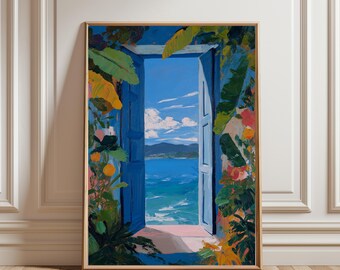 Open Door Henri Matisse Print, Henri Matisse Style Fauvism Painting, Modern Exhibition Print, Romantic View Beach Nature, Mountains, Holiday