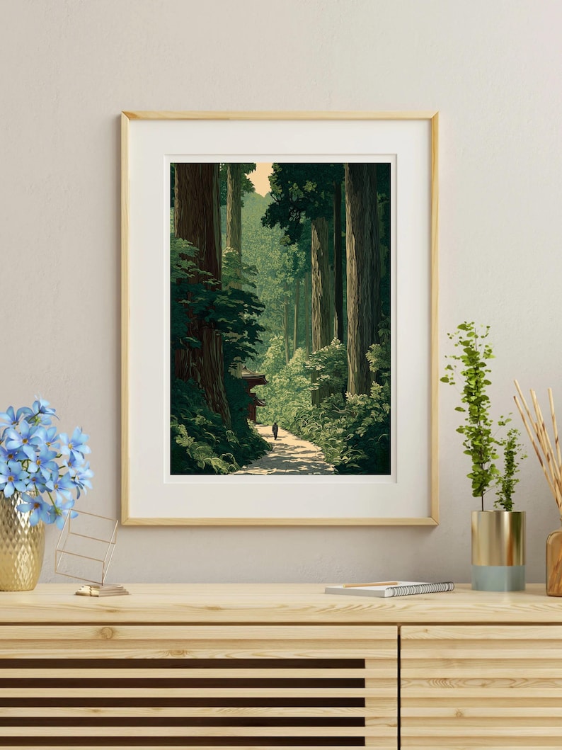 Vintage Japanese Forest Poster, Woodblock Art, Inspired by Road to ...