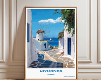 Mykonos Greece Travel Print - Mykonos greek islands poster Mykonos Wall Decor Mykonos Island Poster Greece Travel Prints Mykonos Art Print