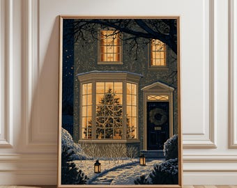Póster navideño, arte mural navideño, decoración festiva, arte invernal, póster invernal, decoración cottagecore, arte de nieve, arte navideño, decoración de temporada