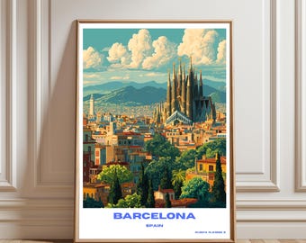 Barcelona reisprint - Muurdecoratie Barcelona - Muurhanger Barcelona - Woondecoratie - Cadeau voor kunstliefhebbers - Spanje kunstprint - Barcelona print - Spanje kunst
