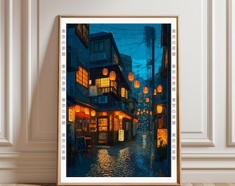 Ilustración japonesa de una casa de té en Tokio, estilo anime, escena de café callejero en la ciudad, póster decorativo moderno Ukiyo-e, póster de viaje.