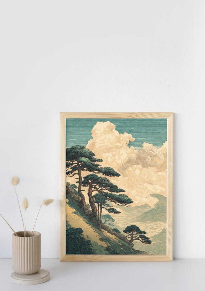 Vintage Japanese Forest Poster, Tranquil Mountain Landscape Wall Art ...
