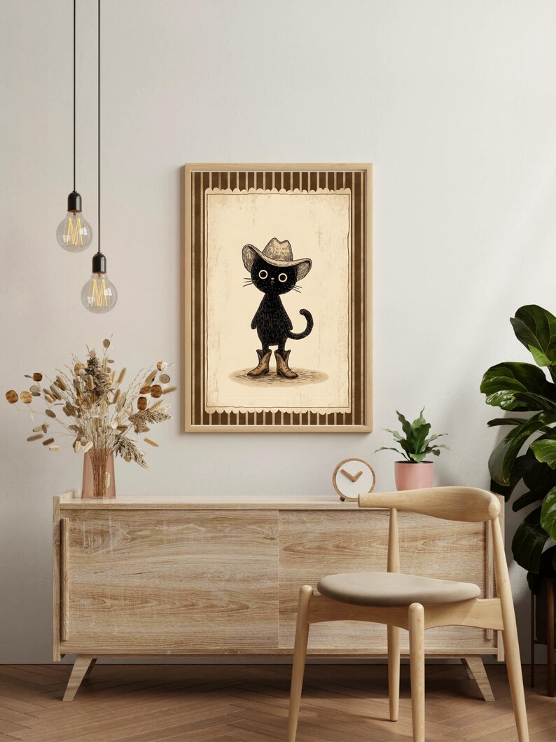 Silly Cat Wall Art Print – Funny Western Cat Poster, Silly Cat Nursery ...