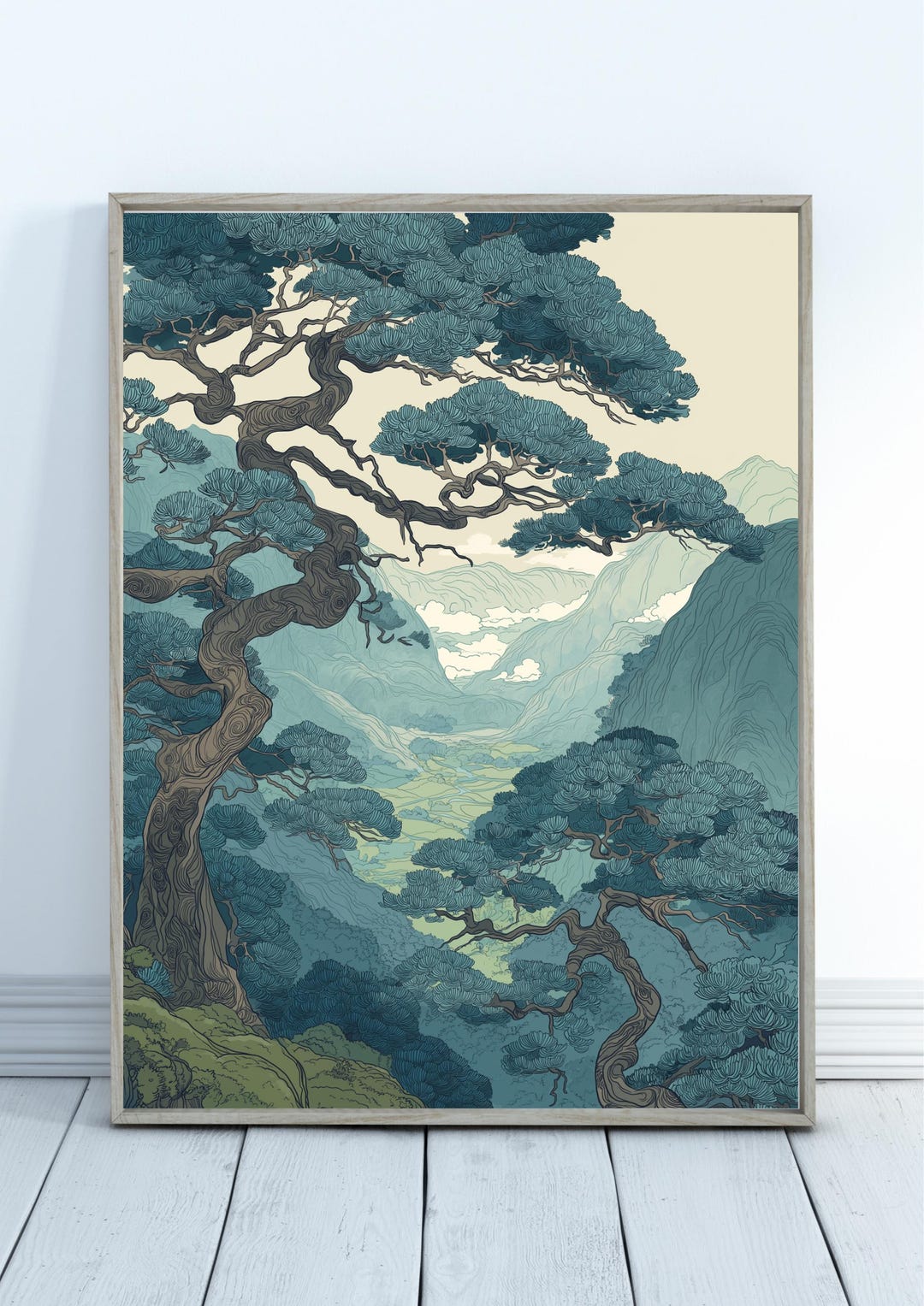 Vintage Japanese Forest Poster, Tranquil Mountain Landscape Wall Art ...