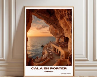 Cala en porter – Menorca - Art Deco Cala en Porter Travel Poster, Vintage Menorca Wall Art