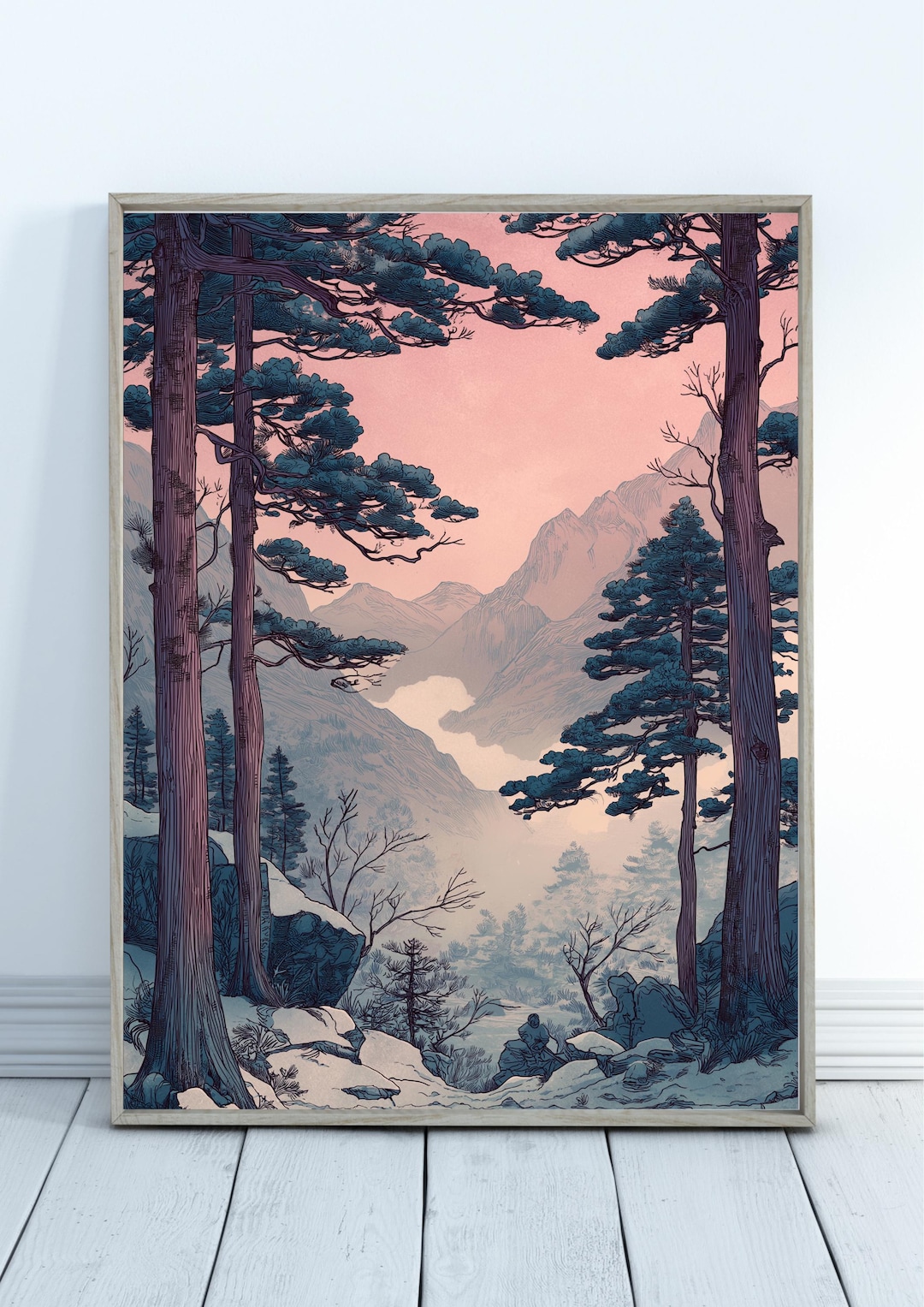 Vintage Japanese Forest Poster, Tranquil Mountain Landscape Wall Art ...