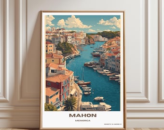 Lámina de viaje a Menorca - Póster de viaje a España para decoración del hogar - Regalo para amantes del arte en Menorca - Decoración de pared en Menorca, España