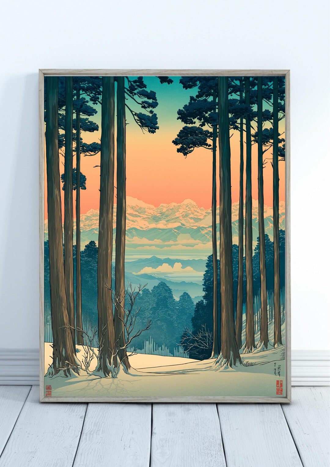Vintage Japanese Forest Poster, Tranquil Mountain Landscape Wall Art ...