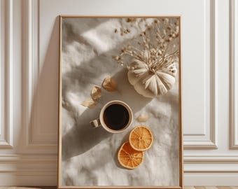Citrouille épicée, Affiche café, Décoration murale d'automne, Cadeau café, Décoration murale cuisine, Décoration d'automne, Bougie, Paysage d'automne