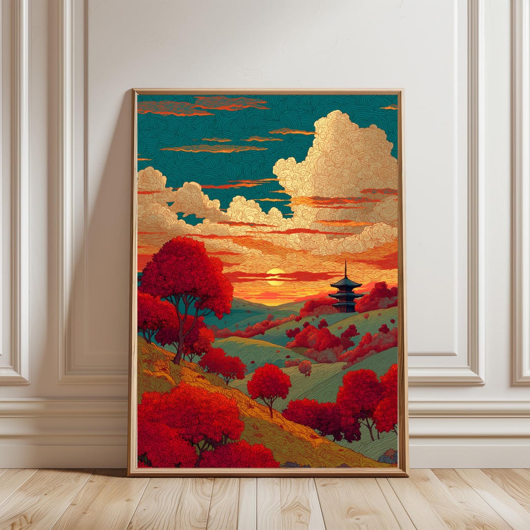 Vintage Japanese Forest Poster, Tranquil Mountain Landscape Wall Art ...