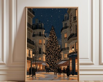 Weihnachtliche Wandbilder aus Paris, Vintage-Weihnachtsdruck aus Paris, Französische Weihnachtsdeko, Winterposter aus Paris, Europäische Weihnachtskunst, Weihnachtsbaum