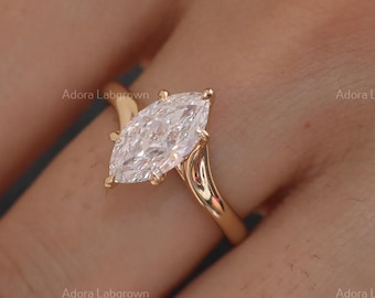 Marquise Engagement Ring,3 Carat Solitaire Diamond Ring, IGI Certified Lab Grown Diamond, 6 Claw Prongs, Ring for Women, Handmade Jewelry