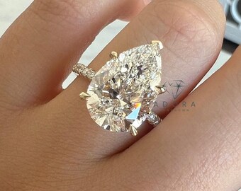 5 CT Pear shaped Lab Grown Engagement Ring Yellow Gold Diamond wedding Anniversary Promise Ring Gift