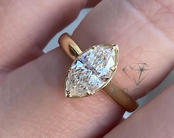 Marquise Lab Grown Diamond Engagement Ring: Bezel Set Gold Solitaire, IGI Certified