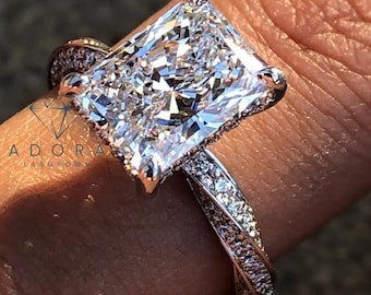 3 Carat Radiant Cut Diamond Engagement Ring, 14k Gold Twisted Band, Lab Grown Diamond Solitaire Ring, Bridal Jewelry